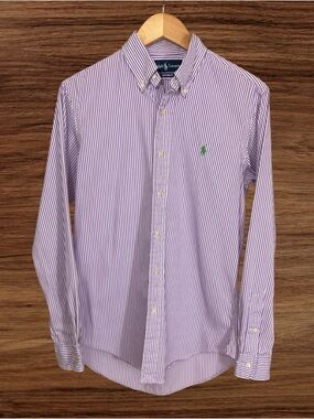 Ralph Lauren Purple Striped Custom Fit Dress Shirt w/ Button Down Collar. Small